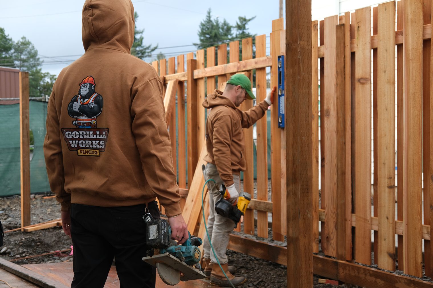 The Gorilla Works crew on a fence install in Portland
